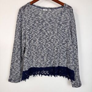 Cato Sweater Women 18/20W Navy Blue Long Sleeve Lace Trim Marled Knit V-Neck